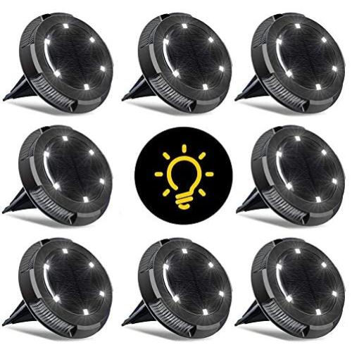 Solar Ground Lights Outdoor,10 LED Outdoor Ground Lights Solar Powered,Waterproof Solar Disk Lights Outdoor Inground Lights,Solar Garden Landscape Lights for Pathway Walkway Patio Yard,8 Packs