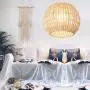 LITFAD Beige Globe Hanging Lamp Pastoral Single Light Rattan Pendant Light Decorative Ceiling Hanging Light for Dining Room Restaurant Hallway Corridor - 16'' (40 cm)