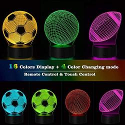 EEEKit 3 Patterns 3D LED Night Light, 3D Optical Illusion Bedside Lamp, Remote & Touch Control 16 Colors for Christmas New Year Birthday Gifts, Child Room Home Decor（ Basketball+ Soccer+ Football）