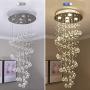 K9 Crystal Spiral Raindrop Chandelier Pendant Lamp Modern LED Ceiling Lighting Fixtures for Living Room Dining Room 5 GU10 Bulbs Required H40'' X W16''