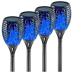 arzerlize Tiki Torches,Solar Flame Lights Outdoor LED Lamp Flickering Flame Dancing Waterproof Garden Landscape Yard Pool Lawn Driveway Path Decoration Outside Decorative Camping Ornaments Blue 4/P