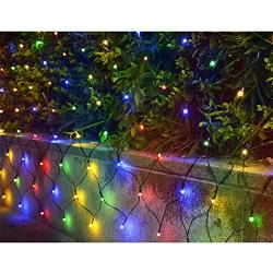 Homeleo Solar Net Lights for Christmas Decorations, Multicolored Remote Outdoor Mesh Fairy Lights for Patio Bushes Xmas Tree Wedding Party Garden Fence Decorations(180 LED, 10ft x 4.9ft)