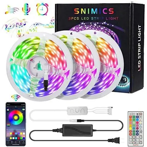 LED Strip Lights, SNIMICS 50FT/15M Music Sync RGB LED Strip 5050SMD Color Changing Rope Lights Flexible Tape Light Kit Bluetooth Controller+ 44 Key Remote LED Lights for Bedroom Home Party