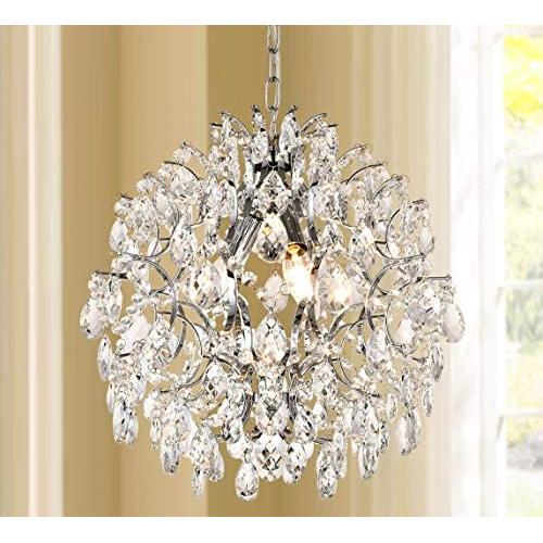 Bestier Modern Pendant Chandelier Crystal Raindrop Lighting Ceiling Light Fixture Lamp for Dining Room Bathroom Bedroom Livingroom entryway 3 E12 Bulbs Required D16 in x H18 in