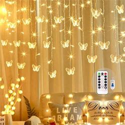 Butterfly Curtain Fairy Lights USB Plug in,8 Modes 120 LED 14.7FT Firefly Twinkle Timer String Lights with Remote, Waterproof Copper Wire for Bedroom Patio Christmas Wedding Party Dorm(Warm White)