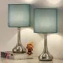 RZChome Blue Light Table Lamps Modern Table Lamps - Bedside Desk Lamp Set of 2, Small Nightstand Lamps for Bedroom, Living Room, Office with Fabric Lamp Shade and Metal Base