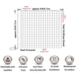 LED Curtain Lights, Window Curtain Lights for Wedding Party, Decorative Light Curtain, 342 Warm White Lights, for Indoor Outdoor, 9.8ft x 9.8ft, Vertical Lights String, for Bedroom, Wall, Backdrop