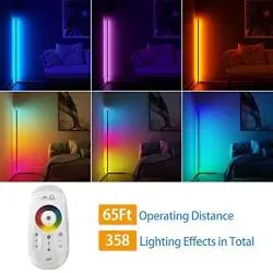 20W RGB Color Changing Standing Corner Lamp, Dimmable LED Smart Floor Lamp for Living Room Bedroom with Remote Controller, 55'' Tall Aluminium Alloy Tripod Shelf, Black