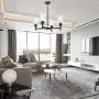 VINLUZ 4 Light Glass Farmhouse Chandelier Black Kitchen Lighting Fixture Hanging with Cylinder Clear Glass Pendant Light for Dining Room Bedroom