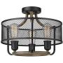 Osimir 3-Light Semi-Flush Mount Ceiling Light, Industrial Ceiling Fixture in Matte Black & Wooden Finish, Round Ceiling Light Fixture for Bedroom, Living Room, Dining Room RE9166-3