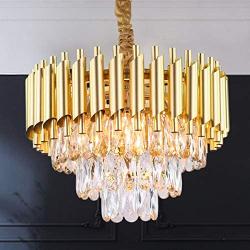 Modern Crystal Pendant Light 3 Tiers Raindrop Crystal Chandelier Round Chandelier Flush Mount Ceiling Lighting Fixture for Living Room Dining Room Lobby Restaurant,E12x5 Lights,Gold