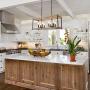 Farmhouse Chandelier for Dining Rooms, Faux-Wood Kitchen Island Lighting, Rectangular Hanging Light Fixture for Kitchen, Living Rooms and Hallway