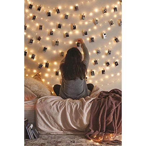 Photo Clip String Lights - 33Ft String Light with Clips, 100 LED Fairy String Lights with 50 Clear Clips, 8 Modes USB Powered Warm White Lighting for Patio Halloween Christmas Party Wedding Decor