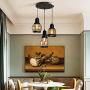 BRIVOLART Industrial 3-Light Pendant Light Black Finished Ceiling Wall Light Glass E26 Base Edison Island Light Chandelier(Exclude Bulbs)