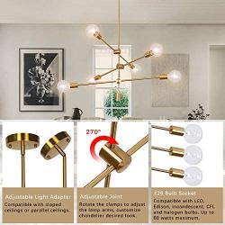 Sputnik Chandelier 6 Lights,Gold Pendant Light Fixture,Industrial Brass Ceiling Lighting for Dining Room Kitchen Island Bedroom Hallway