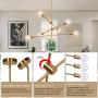 Sputnik Chandelier 6 Lights,Gold Pendant Light Fixture,Industrial Brass Ceiling Lighting for Dining Room Kitchen Island Bedroom Hallway