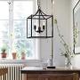 Modern Industrial Island-Shaped Chandelier Installation with 3 Lights, Black Farmhouse Antique Metal Height-Adjustable Square Pendant Ceiling , Suitable for Bedroom Kitchen Living Room Entrance Hall