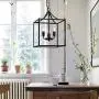 Modern Industrial Island-Shaped Chandelier Installation with 3 Lights, Black Farmhouse Antique Metal Height-Adjustable Square Pendant Ceiling , Suitable for Bedroom Kitchen Living Room Entrance Hall