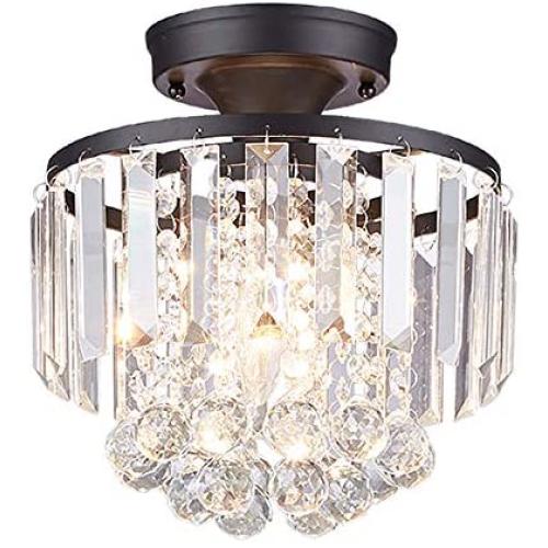 MonDaufie Crystal Chandelier Semi Flush Mount Lightght Fixture D10” Ceiling Light for Living Room Bedroom Hallway Kitchen
