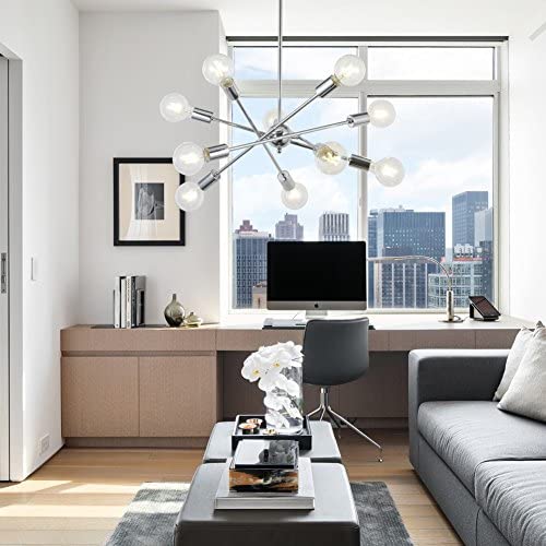 BONLICHT Sputnik Chandelier Chrome 10 Lights Pendant Lighting Modern Sputnik Light Vintage Ceiling Light Fixture UL Listed