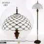 Tiffany Floor Lamp W16H64 Inch Tall Amber Stained Glass Crystal Pear Bead Lampshade S005 WERFACTORY LAMPS Lover Gifts Antique Style Standing Read Lighting Base Living Room Bedroom Bedside Coffee Table