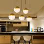 Kitchen Pendant Light with Sphere 5-Light, A1A9 Modern Industrial Glass Ball Globe Ceiling Lights Fitting, E26 LED Chandelier Lamp Fixture for Kitchen Island, Bar, Dining Room, Counter, Cafe (Brass)