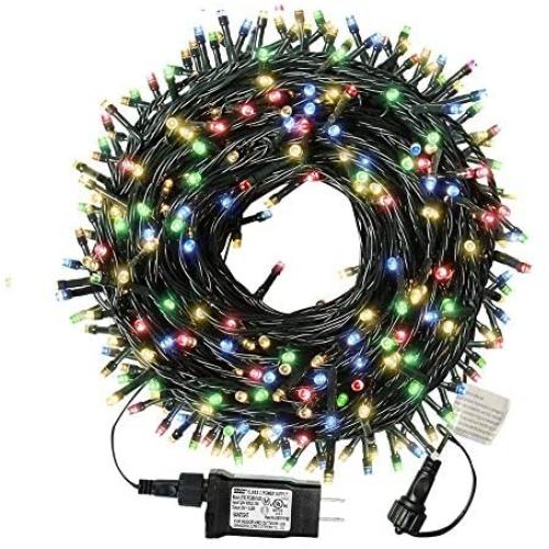 XTF2015 105ft 300 LED Christmas String Lights, End-to-End Plug 8 Modes Christmas Lights - UL Certified - Outdoor Indoor Fairy Lights Christmas Tree, Patio, Garden, Party, Wedding, Holiday (Colored)