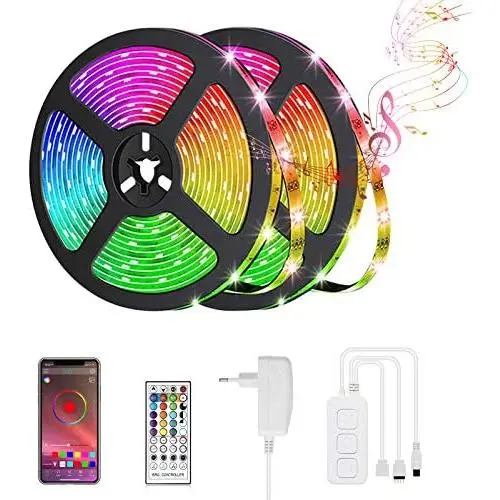 Led Strip Lights, Xpreen RGB led Strip Lights 32.8ft Bluetooth with Remote, App Control, Wired Control LED Lights, 7 Scenes Mode Multicolor LED Lights Color Changing for Bedroom