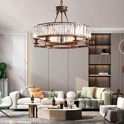 CROSSIO 6 Lights Luxury Round Crystal Chandelier Vintage Brown Iron Pendant Light for Dining Room Bedroom Living Room D25.6'' x H20''