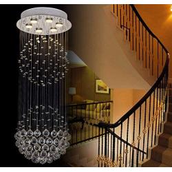 Modern Contemporary Chandelier Rain Drop Helix Fixture Lighting with Crystal Balls for High Foyer Hallway/Living Room … (Diameter 15 Height 40 (inch) (6 Lights)