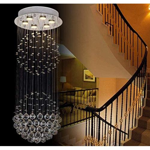 Modern Contemporary Chandelier Rain Drop Helix Fixture Lighting with Crystal Balls for High Foyer Hallway/Living Room … (Diameter 15 Height 40 (inch) (6 Lights)