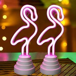 Bright Zeal [PACK OF 2 ] 11'' Pink Flamingo Plug In Neon Light Sign Battery Powered - Neon Signs For Bedroom Wall Decor Pink - Pink Flamingo Neon Light Signs Neon Flamingo Night Light Plug In Kids Room