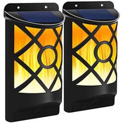 Solar Flame Lights Outdoor, Fitybow Waterproof Flickering Flame Solar Lights Dark Sensor Auto On/Off 66 LED Solar Powered Wall Mounted Night Lights Lattice Design for Patio Deck Driveway (2Packs)