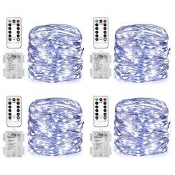 Homemory 4 Pack 20 Ft 60 LED Fairy Lights Battery Operated Christmas Lights with Remote Waterproof 8 Modes Firefly Twinkle String Lights for Party Bedroom Wedding Decorations(Cool White)