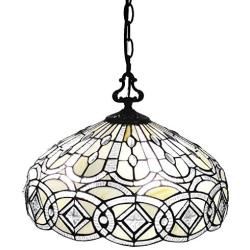 Amora Lighting AM295HL16B Tiffany Style Hanging Pendant Lamp 16'' Wide Stained Glass White Jeweleds Beads Mahogany Antique Vintage Light Decor Restaurant Game Living Dining Room Kitchen Gift AM295HL16