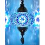 (8 Colors) DEMMEX Turkish Moroccan Mosaic Swag Plug in Pendant Ceiling Hanging Light with 15feet Cord Decorated Chain & North American Plug (Blue - 6'' Diameter)