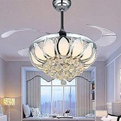 Luxury Modern Crystal Chandelier Ceiling Fan Lamp Folding Ceiling Fans With Lights Chrome Ceiling Fan With Light Dining Room Decorative with Remote Control (Support Dimming)