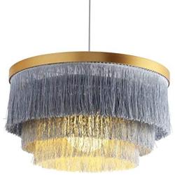 Nordic Decorative Pendant Light Warm Romantic LED Tassel Ceiling Chandeliers Gray/Blue/Pink/White Creative Restaurant Bedroom Dining Room Ceiling Hanging Lamp ( Color : Gray )