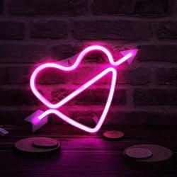 Heart Shape Neon Lights, LED Neon Signs Art Decorations Night Lights Lamp for Wedding Party Supplies, Proposal, Valentine’s Day Decorations-an Arrow Piercing The Heart Neon Sign(Pink)