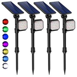 ROSHWEY Solar Landscape Lights Outdoor 4 Pack Colorful Spot Lights 22 LED Bright Waterproof Flood Lamps for Garden Lawn Walkway Pathway Yard Driveway Pool