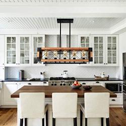 Rustic 5-Light Wood Kitchen Island Light Modern Industrial Rectangular Dinning Room Chandelier Island Light