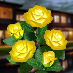 Solar Garden Lights Outdoor - Upgraded Realistic LED Solar Powered Rose Lights Flower Stake, Waterproof Solar Decorative Lights for Patio Pathway Courtyard Garden Lawn (Yellow)