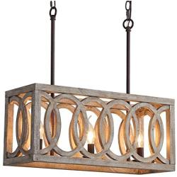 Vintage 3-Light Wood and Metal Farmhouse Pendant Light Fixture Kitchen Island Ceiling Lighting Chandelier (10555-3D)