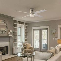 CO-Z 52’’ Modern Ceiling Fan with LED Lights and Remote, Indoor Low Profile Flush Mount Ceiling Fans for Bedroom, Living Room, Brushed Nickel Finish and 4 Reversible Plywood Blades in Cherry & Silver