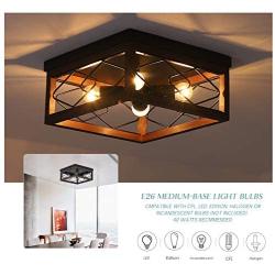 Miduxiy Flush Mount Ceiling Light Fixtures Farmhouse Lighting Fixture 4 Lights Wood Shade for Hallway Entryway Bedroom