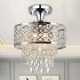 Maxax Flush Mount Crystal Chandeliers with 5 Lights Pendant Light with Crystal Drops,Ceiling Light Fixture for Dining Room, Bedroom, Living Room (Chrome)