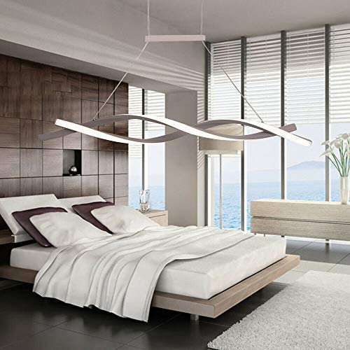 TFCFL Modern LED Pendant Lighting, 47 Inch Contemporary Wave Shape Chandeliers Hanging Light Fixture for Dining Room Kitchen Island Table (Gray)