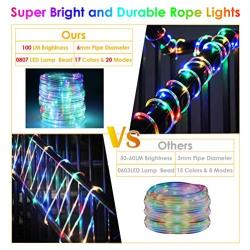 B-right RGB Rope Lights Outdoor，49ft 150LED Colour Changing String Lights 20 Modes Plug in Low Voltage String Lights with Remote Waterproof Fairy Lights Connectable for Bedroom Kitchen Christmas