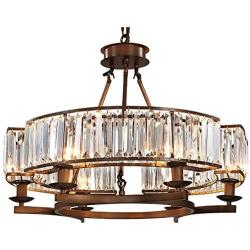 NOXARTE Round Crystal Chandelier Vintage Hanging Pendant Ceiling Light LED Dimmable Fixture for Dining Room Bedroom Brown