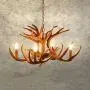 LAKIQ Rustic Vintage Resin Hanging Chandelier Lighting Fixture with Deer Horn Shape 4/6 Lights Antique Farmhouse Pendant Ceiling Light Candle Shape for Dining Room Living Room Restaurant (4 Lights)